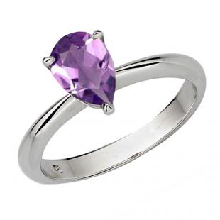 1.00 Carat (ctw) Sterling Silver Pear Cut Amethyst Ladies Solitaire Bridal Engagement Ring 1 CT