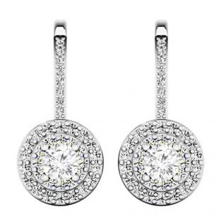 1.05 Carat (ctw) 14K White Gold Round Cut White Diamond Ladies Halo Style Dangling Drop Earrings 1 CT
