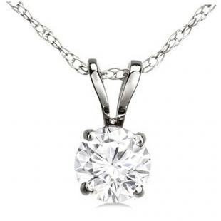 IGI CERTIFIED 0.50 Carat (ctw) 10K White Gold Round Cut White Diamond Ladies Solitaire Pendant 1/2 CT