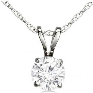 IGI CERTIFIED 1.01 Carat (ctw) 18K White Gold Round Cut Lab Grown White Diamond Ladies Solitaire Pendant