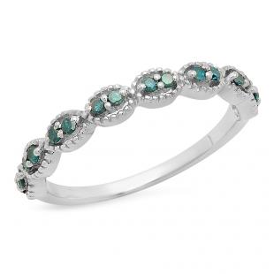 0.20 Carat (ctw) Sterling Silver Round Blue Diamond Ladies Anniversary Wedding Stackable Band Ring 1/5 CT
