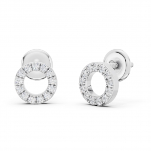 Round White Diamond Hollow Circle Shape Screwback Stud Earrings for Women (0.10 ctw, Color I-J, Clarity I1-I2) in 18K White Gold