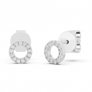 Round White Diamond Hollow Circle Shape Pushback Stud Earrings for Women (0.10 ctw, Color I-J, Clarity I2-I3) in 925 Sterling Silver