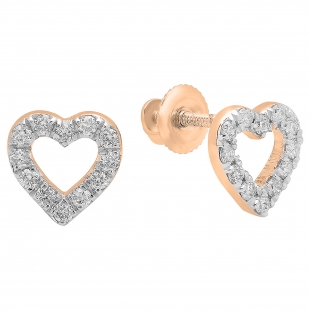 0.25 Carat (ctw) 18K Rose Gold Round Cut White Diamond Ladies Heart Shape Fashion Stud Earrings 1/4 CT