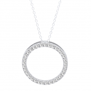 0.50 Carat (ctw) 14K White Gold Round Cut White Diamond Ladies Circle Pendant (Silver Chain Included) 1/2 CT