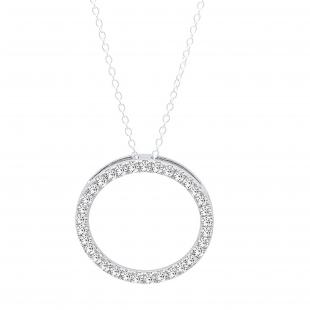 0.10 Carat (ctw) 18K White Gold Round Cut White Diamond Ladies Circle Pendant (Silver Chain Included) 1/10 CT