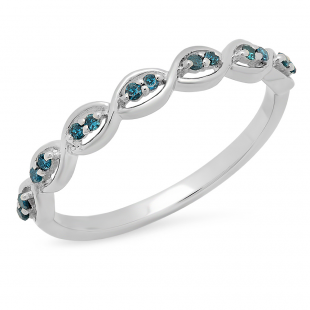 0.10 Carat (ctw) Sterling Silver Round Blue Diamond Ladies Anniversary Wedding Stackable Band Ring 1/10 CT