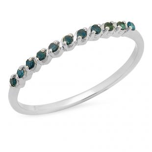 0.12 Carat (ctw) Sterling Silver Round Blue Diamond Ladies Anniversary Wedding Band Stackable Ring