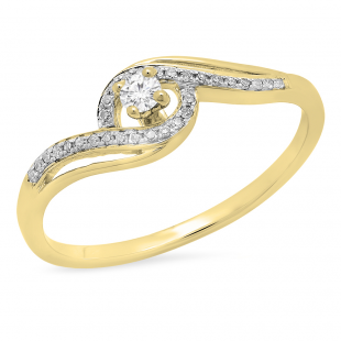 0.15 Carat (ctw) 18K Yellow Gold Round White Diamond Ladies Swirl Split Shank Bridal Promise Engagement Ring