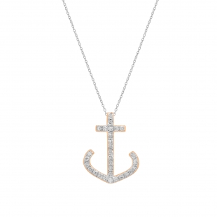 0.10 Carat (ctw) 18K Rose Gold Round Diamond Ladies Anchor Pendant 1/10 CT (Silver Chain Included)