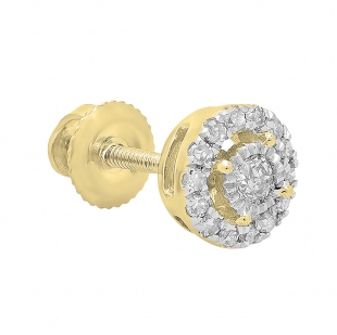 0.10 Carat Round White Diamond Cluster Style Screwback 1Pc Stud Earring for Women in 14K Yellow Gold