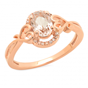 0.80 Carat (ctw) 10K Rose Gold Oval Cut Morganite & Round Cut White Diamond Ladies Bridal Halo Engagement Ring 3/4 CT