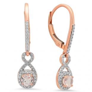0.75 Carat (ctw) 10K Rose Gold Round Cut Morganite & White Diamond Ladies Infinity Dangling Drop Earrings 3/4 CT