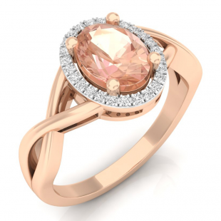 1.60 Carat (ctw) 14K Rose Gold Oval Cut Morganite & Round White Diamond Ladies Halo Style Split Shank Bridal Engagement Ring