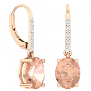 6.10 Carat (ctw) 14K Rose Gold Oval Morganite & Round White Diamond Ladies Dangling Drop Earrings