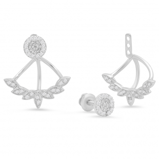 0.30 Carat (ctw) Sterling Silver Round White Diamond Ladies Cluster Stud Earrings Jackets Set 1/3 CT