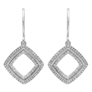 0.24 Carat (ctw) 18K White Gold Round Cut White Diamond Ladies Cushion Shape Dangling Drop Earrings 1/4 CT