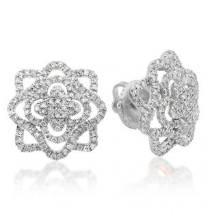 0.40 Carat (ctw) 14K White Gold Round Cut White Diamond Ladies Cluster Flower Micro Pave Stud Earrings