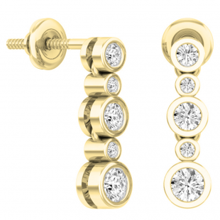 0.50 Carat (ctw) 10K Yellow Gold Round White Diamond Ladies Bubble Drop Earrings 1/2 CT