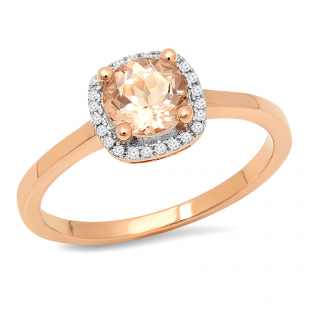 0.85 Carat (ctw) 10K Rose Gold Round Cut Morganite & White Diamond Ladies Halo Style Bridal Engagement Ring