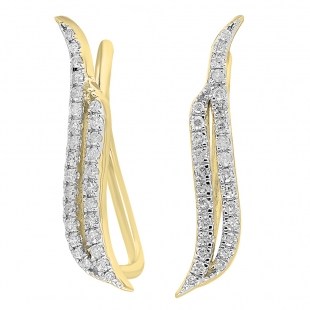 0.22 Carat (ctw) 14K Yellow Gold Round Cut White Diamond Ladies Double Row Crawler Climber Earrings 1/4 CT