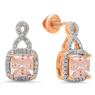1.40 Carat (ctw) 10K Rose Gold Princess Cut Morganite & Round Cut White Diamond Ladies Infinity Swirl Dangling Drop Earrings