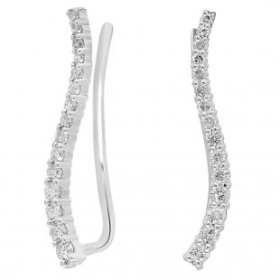 0.30 Carat (ctw) 14K White Gold Round Cut White Diamond Ladies Crawler Climber Earrings 1/3 CT