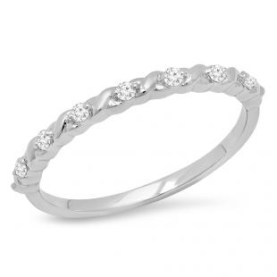 0.12 Carat (ctw) 14K White Gold Round Cut White Diamond Ladies Stackable Anniversary Wedding Band