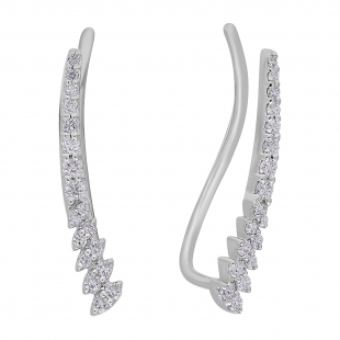 0.30 Carat (ctw) 10K White Gold Round Cut White Diamond Ladies Climber Earrings 1/3 CT