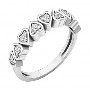 0.10 Carat (ctw) 10K White Gold Round White Diamond Heart Shape Promise Engagement Ring 1/10 CT.