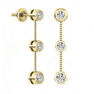 0.50 Carat (ctw) 14K Yellow Gold Round White Diamond Ladies Three Stone Drop Earrings 1/2 CT