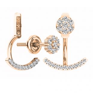 0.25 Carat (ctw) 14K Rose Gold Round White Diamond Pendulum Stud Earring Jackets 1/4 CT