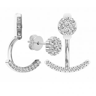 0.25 Carat (ctw) Sterling Silver Round Cut White Diamond Pendulum Stud Earring Jackets 1/4 CT