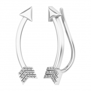 0.06 Carat (ctw) Sterling Silver Round Cut White Diamond Ladies Arrow shaped Climber Earrings