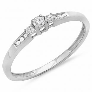 0.13 Carat (ctw) 10K White Gold Round Diamond Ladies Bridal Promise 3 Stone Engagement Ring