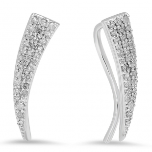 1.35 Carat (ctw) 14K White Gold Round Cut White Diamond Ladies Crawler Climber Earrings