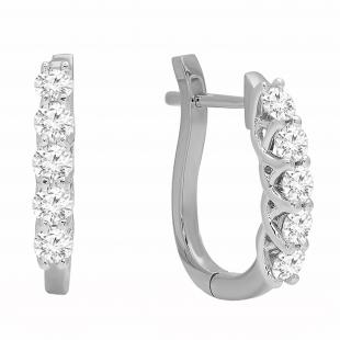 0.55 Carat (ctw) 925 Sterling Silver Round White Diamond Ladies Huggies Hoop Earrings 1/2 CT