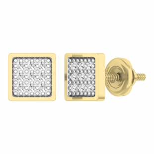0.12 Carat (ctw) 18K Yellow Gold Plated Sterling Silver Round Diamond Square Shape Men's Hip Hop Iced Stud Earrings
