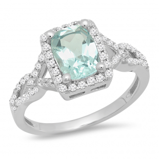 1.60 Carat (ctw) 14K White Gold Cushion Aquamarine & Round White Diamond Ladies Split Shank Halo Style Bridal Engagement Ring