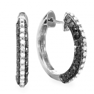 1.15 Carat (ctw) 18K Yellow Gold Plated Sterling Silver Round Black & White Diamond Ladies Hoop Earrings