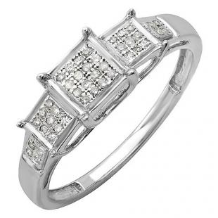 0.13 Carat (ctw) Sterling Silver Round White Diamond Ladies Micro Pave Bridal Engagement Ring