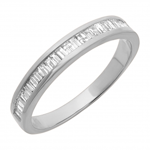 0.13 Carat (ctw) 14K White Gold Baguette Cut White Diamond Ladies Anniversary Wedding Band Stackable Ring