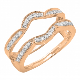 0.34 Carat (ctw) 14K Rose Gold Round Diamond Ladies Anniversary Wedding Band Enhancer Double Guard Ring 1/3 CT