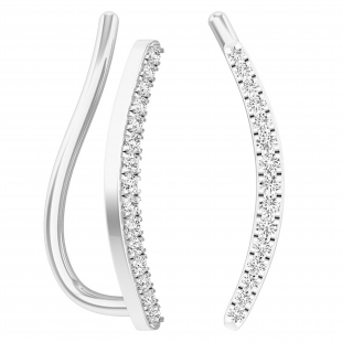 DGLA CERTIFIED Round White Diamond Crawler Climber Earrings (0.10 ctw, Color I-J, Clarity I2-I3) in 10K White Gold