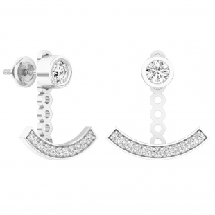 0.60 Carat (Ctw) 14K White Gold Round White Diamond Ladies Cluster Pendulum Stud Earrings Jackets Set