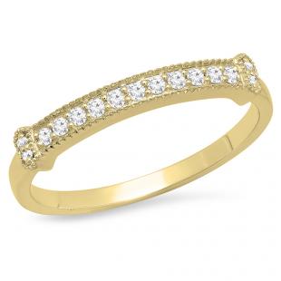 0.15 Carat (ctw) 14K Yellow Gold Round White Diamond Ladies Vintage Style Anniversary Wedding Stackable Band