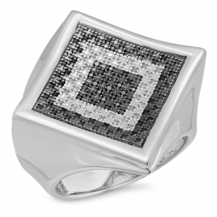 0.40 Carat (ctw) Sterling Silver Round Black & White Diamond Men's Hip Hop Micro Pave Anniversary Wedding Band