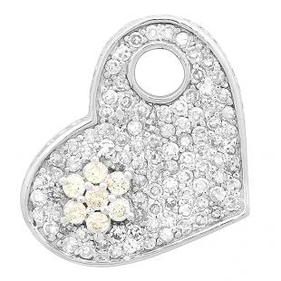1.45 Carat (ctw) 14K White Gold Round Cut White Diamond Ladies Fashion Heart Pendant 1 1/2 CT (Chain Not Included)