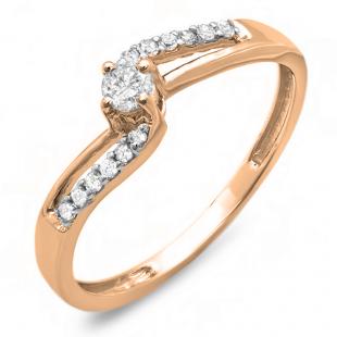 0.20 Carat (ctw) 10K Rose Gold Round Diamond Wave Ladies Bridal Promise Engagement Ring 1/5 CT