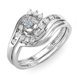 0.30 Carat (ctw) 14K White Gold Round Diamond Ladies Bridal Engagement Ring Matching Band Set 1/3 CT